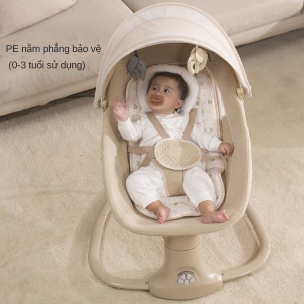 Nôi Điện Tự Động Kiêm Ghế Ăn Dặm Gluck Baby SG001, Nôi Điện Ru Bé Ngủ Có Mùng Chống Muỗi
