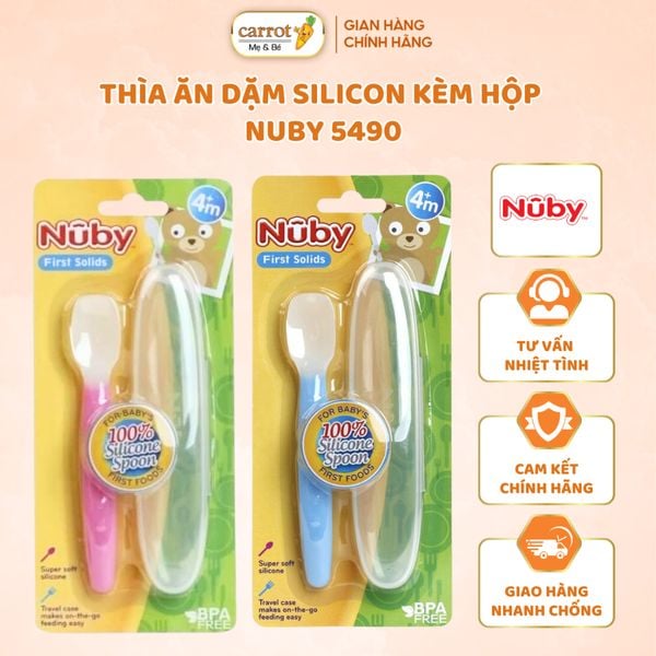 Thìa Ăn Dặm Nũby Cao Cấp, 100% Silicone, Dành Cho Trẻ Từ 4 Tháng Tuổi
