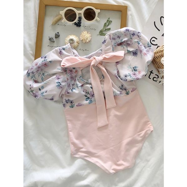 Bộ Đồ Bơi Bé Gái Tay Bồng Kèm Mũ, Đồ Bơi Body Bé Gái Đi Biển