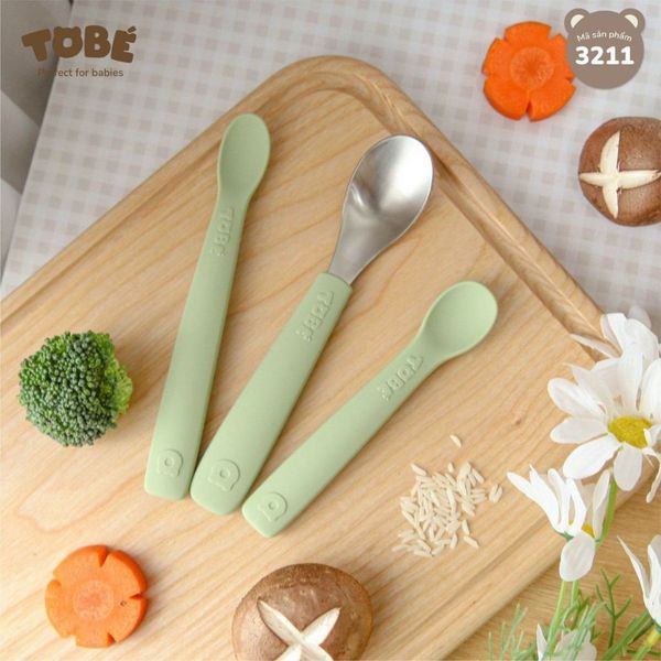 Bộ 3 Thìa Dĩa Ăn Dặm Eco Silicon Tobe, Muỗng Ăn Dặm Cho Bé
