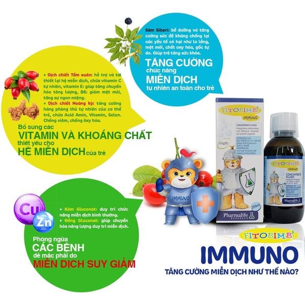 Siro FITOBIMBI IMMUNO - Hỗ Trợ Tăng Cường Sức Đề Kháng Cho Trẻ Em Của Italia Chai 200ml