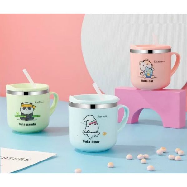 Cốc Uống Nước Giữ Nhiệt Bula Cat 250ML Có Nắp Đậy Chống Đổ Nước Cho Bé