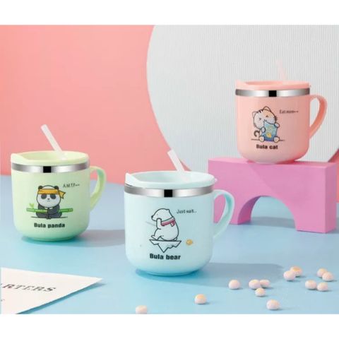 Cốc Uống Nước Giữ Nhiệt Bula Cat 250ML Có Nắp Đậy Chống Đổ Nước Cho Bé