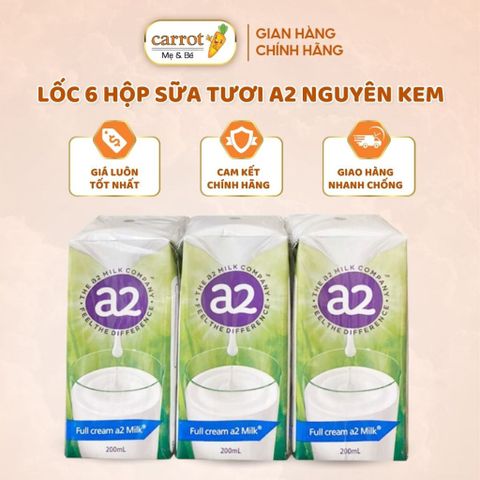 [ Lốc 6 Hộp] Sữa Tươi Sữa Triệt Trùng A2 Nguyên Kem 200ml
