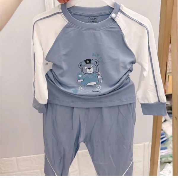 Bộ Dài Tay Vai Phối Tay Trắng Avaler AV240130, Bộ Quần Áo Cho Bé Trai Bé Gái 6M-4 Tuổi