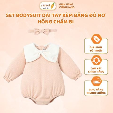 Set Body Dài Kèm Băng Đô Nơ Hồng Chấm Bi Nous 0-12M
