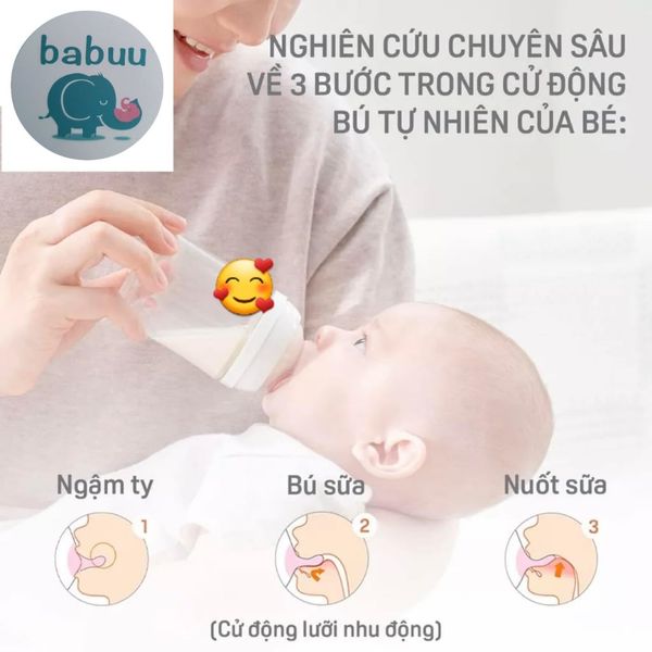 Núm Ti Cổ Rộng BABUU Silicon Siêu Mềm Thế Hệ Thứ 3 Có Chỉnh Khớp Ngậm Cho Bé, Đủ Size S, M,L