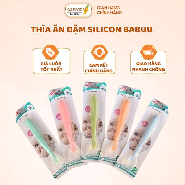 Thìa Ăn Dặm Silicon Babuu, Muỗng Ăn Dặm Silicon Nhật Bản