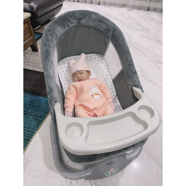 Nôi Điện Tự Động Kiêm Ghế Ăn Dặm Gluck Baby SG001, Nôi Điện Ru Bé Ngủ Có Mùng Chống Muỗi