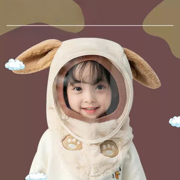 Mũ Len Lông Cừu Trùm Đầu Có Kính Chắn Gió Chống Bụi Cho Bé Trai Bé Gái, Kính Có Thể Tháo Rời