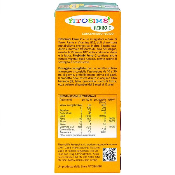 Siro bổ sung sắt,kẽm FERRO C FITOBIMBI Chai 200ml - Siêu Thị Mẹ Và Bé Carrot