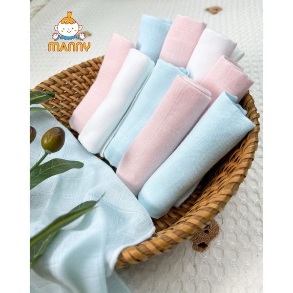 Set 5 Khăn Sữa Sợi Tre Cho Bé Manny 100% Bamboo Organic 30x30cm, Mềm Mịn, Thấm Hút Tốt