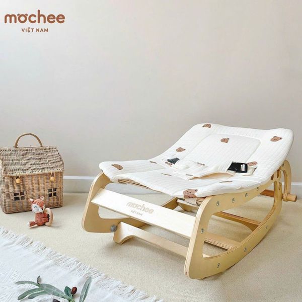 Ghế Bập Bênh MOCHEE Đa Năng, Chất Liệu Cao Cấp Tặng Kèm Đệm Cho Bé Nằm Ngủ Thư Giãn
