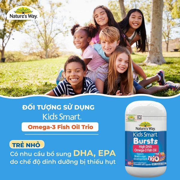 Viên Nhai Dầu Cá Nature's Way Omega-3 Fish Oil Trio, Bổ Sung DHA, Phát Triển Trí Tuệ Cho Bé 180 Viên