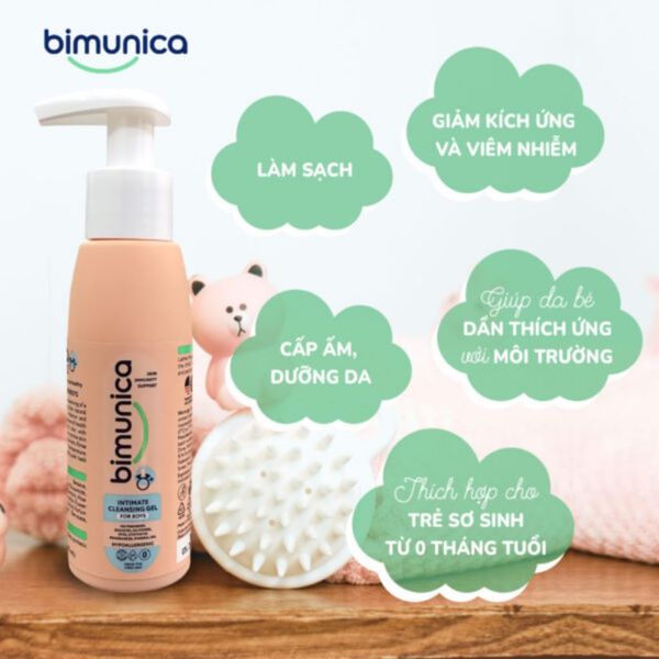 Dung Dịch Vệ Sinh Vùng Kín & Mông Bimunica Cho Bé Trai 110ML, Từ Sơ Sinh 0 Tháng Tuổi