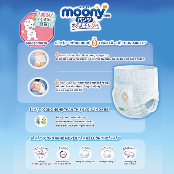 Tã - Bỉm quần Moony Natural size M 46 miếng (5 - 10kg)