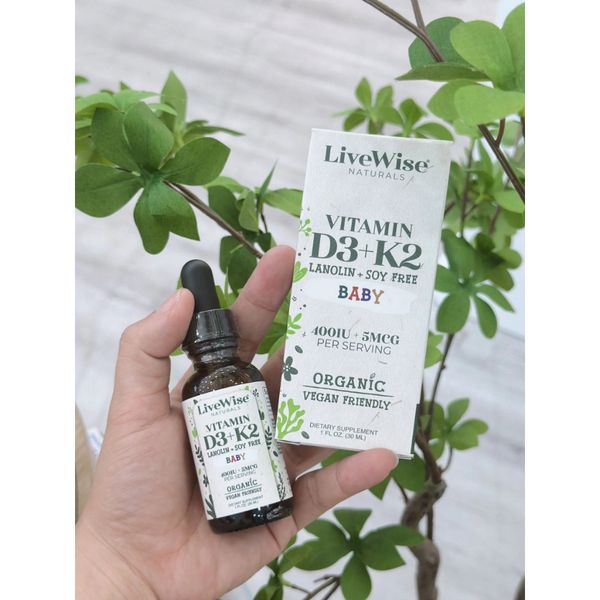 Vitamin D3K2 Thuần Chay LiveWise Naturals Mỹ Dung Tích 30ML - Mẫu Mới