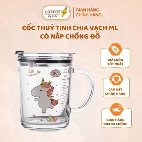 Cốc Thuỷ Tinh Chia Vạch Ml Có Nắp Chống Đổ