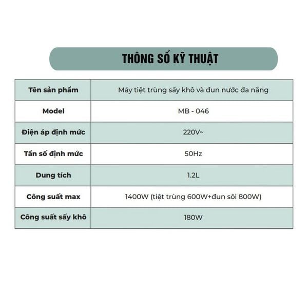 Máy Tiệt Trùng Sấy Khô, Đun Nước Đa Năng MOAZ BEBE MB 046