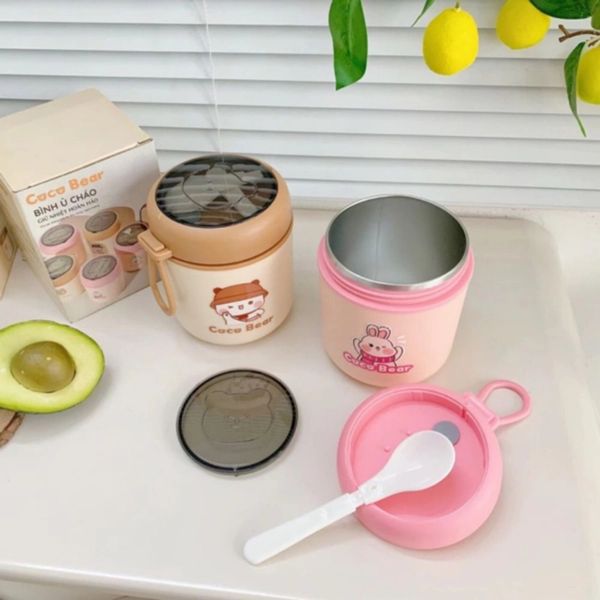 Bình Ủ Cháo Coco Bear 530ML, Giữ Nhiệt Tốt, An Toàn, Siêu Tiện Lợi