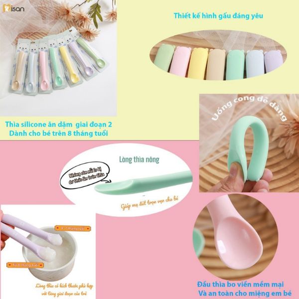 Thìa Silicon Misan Cho Bé Từ 3-8M, Muỗng Tập Ăn Dặm, Chất Liệu An Toàn