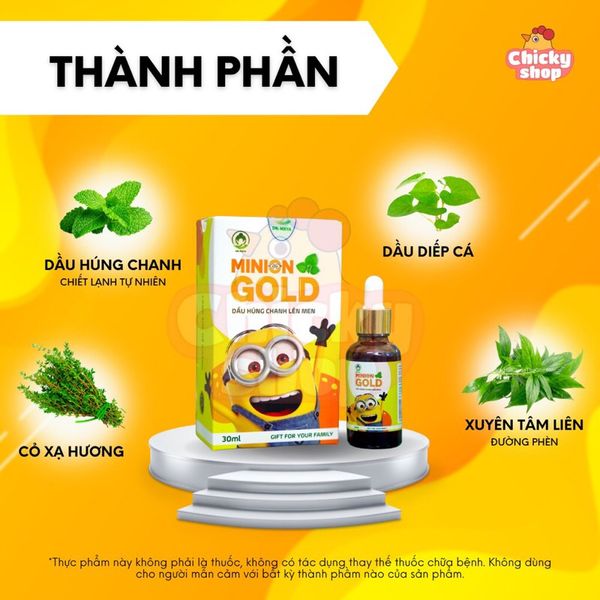 Dầu Húng Chanh Lên Men Minion Gold, Dầu Cỏ Dạ Hương, Cải Thiện Thị Lực, Cho Trẻ Từ 6 Tháng  30ML