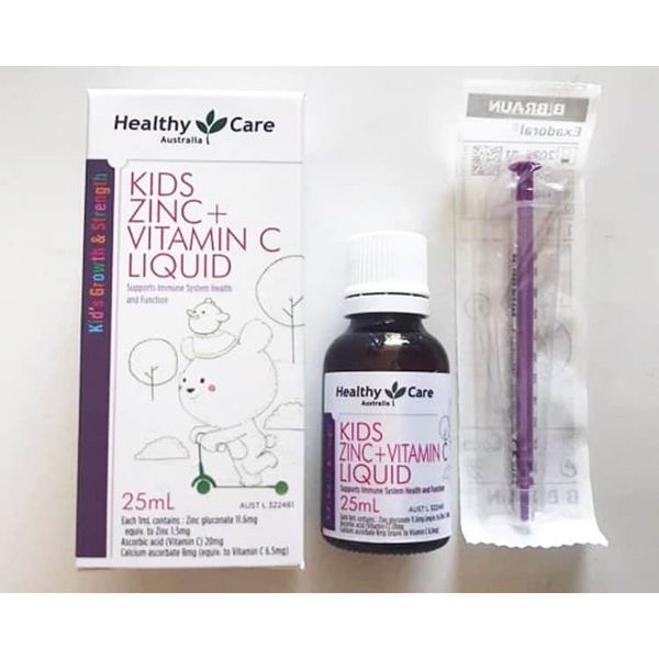 Siro Healthy Care Kids Zinc + vitamin C Liquid 25ml Cho Bé, Giúp Bé Ăn Ngon, Tăng Cường Hệ Miễn Dich