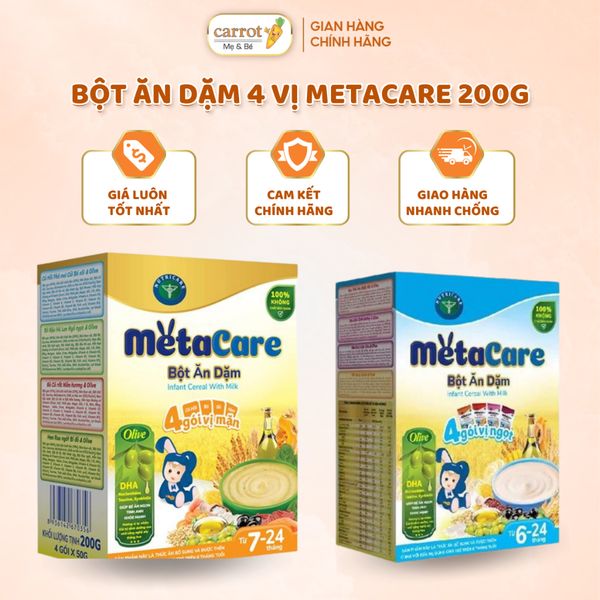 Bột Ăn Dặm MetaCare 4 Gói Vị Ngọt, Vị Mặn 200G Cho Bé Từ 6 - 24 Tháng
