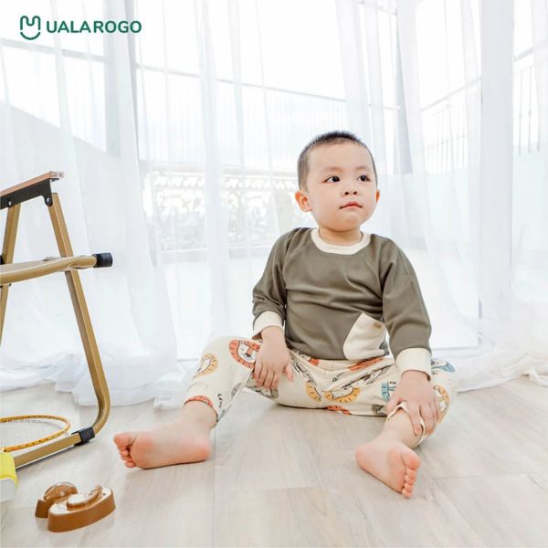 Bộ Dài Tay Nỉ Cotton Cho Bé UALA ROGO 3643, Set Bộ Dài Tay Cho Bé 9-48M