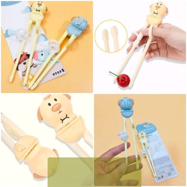 Đũa Tập Ăn Hình Gấu, Voi Little Bees, Đũa Tập Ăn Xỏ Ngón Cho Bé
