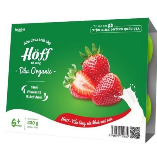 Sữa Chua Organic Hoff Vỉ 6 Hộp Vị Chuối, Vị Dâu Cho Bé Từ 6 Tháng Tuổi