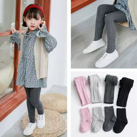 Quần Tất Len Trơn Mùa Thu Đông Kèm Tất, Quần Tất Leggings Cho Bé Từ 1 -8 Tuổi