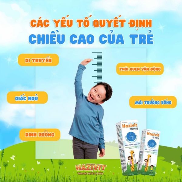 Hazivit Spray D3K2 & DHA, Giúp Phát Triển Chiều Cao, Tăng Cường Hệ Miễn Dịch, Phát Triển Não Bộ