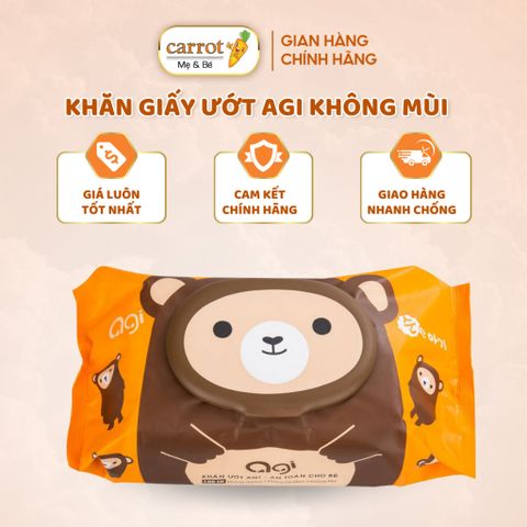 Khăn Giấy Ướt Agi Không Mùi Cho Bé - Không Xơ, Không Cồn, Chống Khuẩn - 100 Tờ