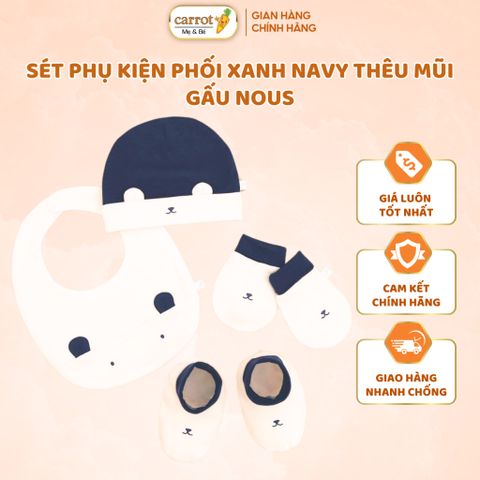 Sét 4 Món Phụ Kiện Phối Xanh Navy Thêu Mũi Gấu Nous