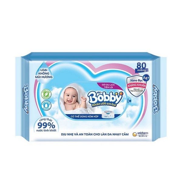 Khăn Ướt Bobby 100 Tờ - Không Paraben, Khôn Alcohol, Không mùi
