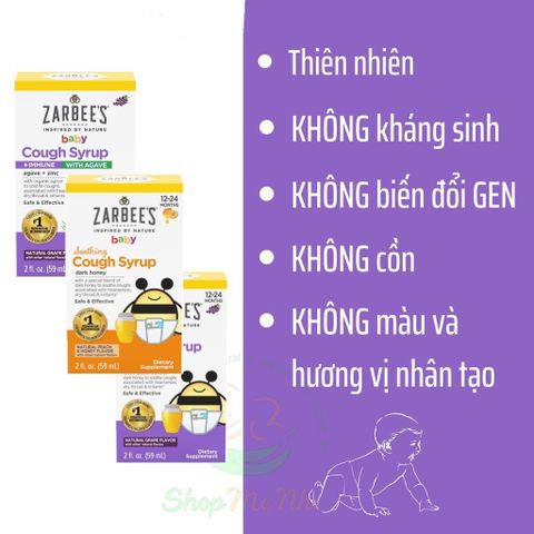 Siro ho tiêu đờm tăng đề kháng + kẽm Zinc Zarbee's Baby Cough Syrup cho trẻ sơ sinh 59ml 12-24T