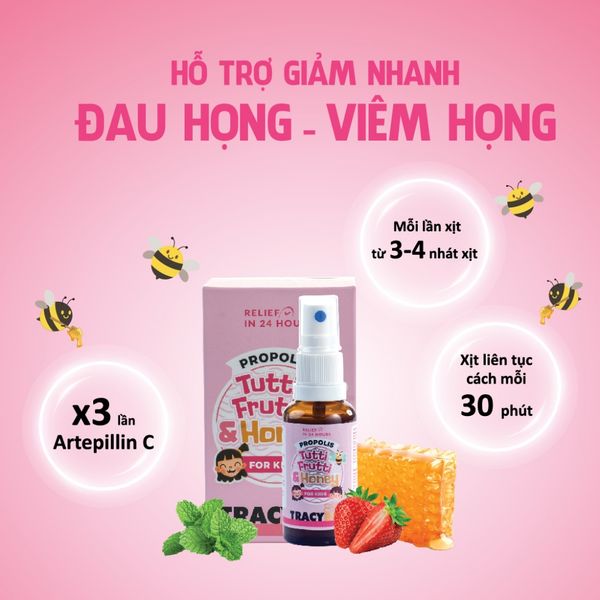 Xịt Keo Ong Tracybee Hồng - Viêm Họng Vị Trái Cây Cho Bé Chai 30ML
