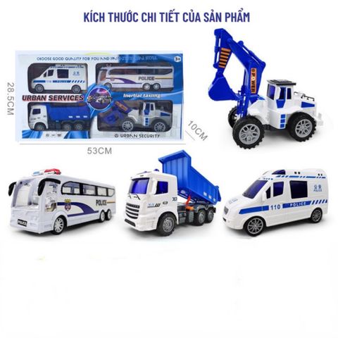Hộp Đồ Chơi 4 Xe Xuan Le Qi XLQ4J Cho Bé 3 Tuổi, Xe Cảnh Sát