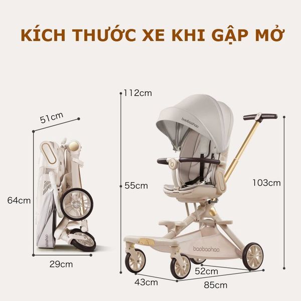 Xe Đẩy 2 Chiều Gấp Gọn Cho Bé Baobaohao V16 Màu Đen, Thiết Kế Gọn Nhẹ