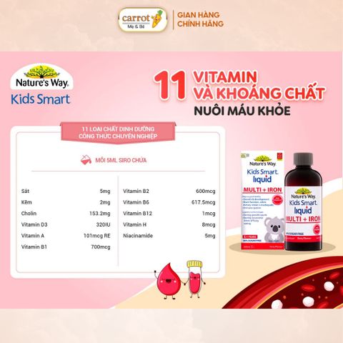 Siro Bổ Sung Sắt Nature's Way Kid Smart Liquid Multi Iron, Hỗ Trợ Tăng Đề Kháng Cho Bé 200ml