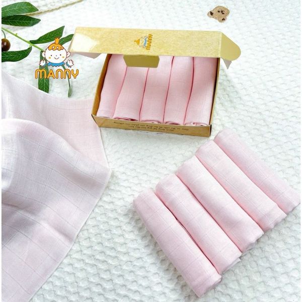 Set 5 Khăn Sữa Sợi Tre Cho Bé Manny 100% Bamboo Organic 30x30cm, Mềm Mịn, Thấm Hút Tốt