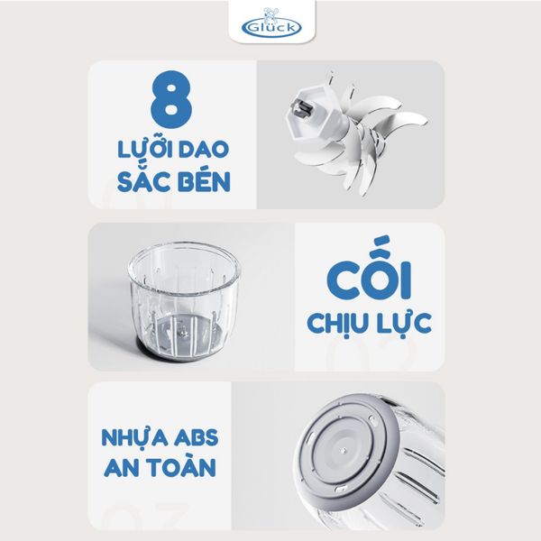 Máy Xay Ăn Dặm Gluck GN12 0,3L Máy Xay 8 Lưỡi Đa Năng, Máy Xay Thịt