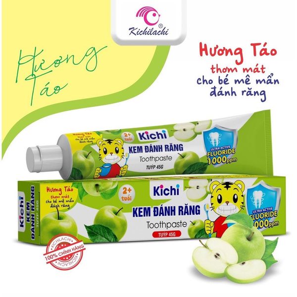 Kem Đánh Răng Kichi Vị Táo, Dâu 45G 2Y+ (Hộp)
