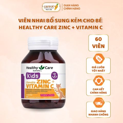 Viên Nhai Bổ Sung Kẽm Vị Dâu Zinc & Vitamin C Healthy Care  60 Vên, Tăng Đề Kháng Phát Triển Toàn Diện