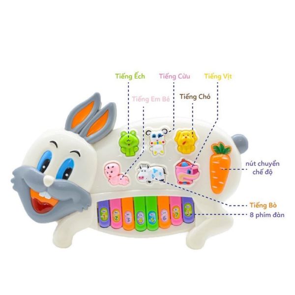 Đồ Chơi Đàn Piano Cho Bé Pikaboo Cao Cấp, Hình Thỏ - Cún Chất Lượng An Toàn Cho Bé, Có Nhạc Phát Sáng