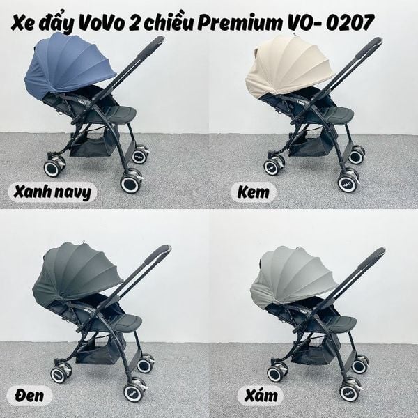 Xe Đẩy Gấp Gọn Vovo 2 chiều Premium 0207, 3 Tư Thế Điều Chỉnh Nằm, Ngả, NGồi