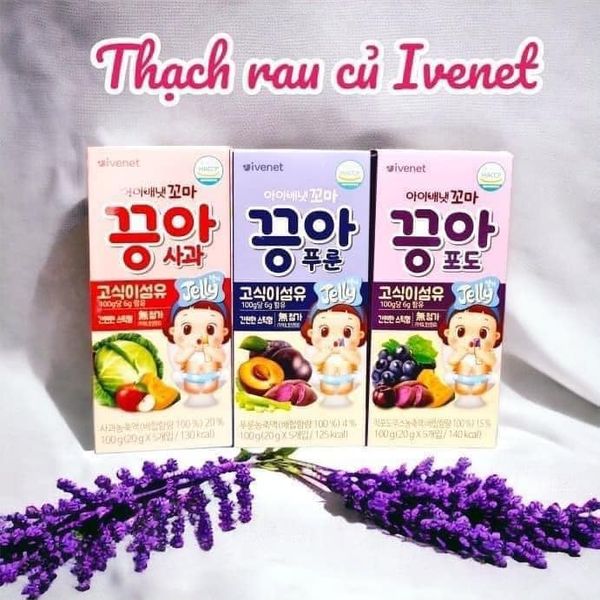 Thạch Trái Cây Ivenet Hàn Quốc, Thạch Rau Củ Quả Khoai Lang, Mận, Cải Xanh 12M+