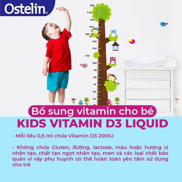 Vitamin D3 Ostelin Kids Liquid 20ml Dạng Nước 200IU, Của Úc Giúp Phòng Tránh Còi Xương, Suy Dinh Dưỡng Cho Bé