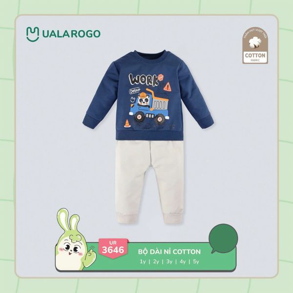 Bộ Dài Tay Nỉ Chéo Ualarogo UR3646, Set Đồ Bộ Cho Bé Trai 1-5 Tuổi